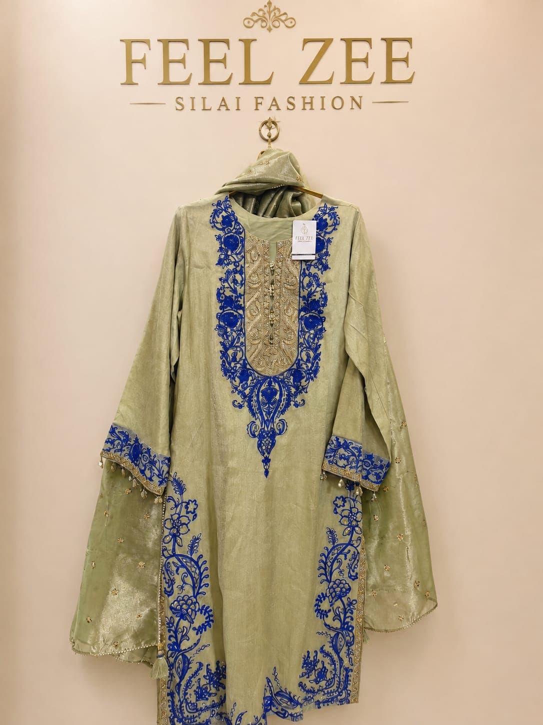 Sage tissue, hand-rolled dupatta